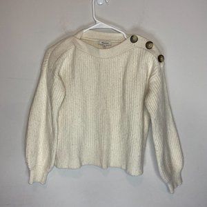 Madewell Boatneck Button Shoulder Sweater Womens XS Ivory Wool Blend PILLING